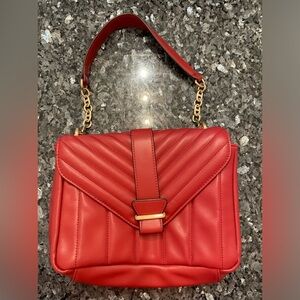 Time&Tru Red Satchel Handbag,quilted faux leather 2 zipper pocket ladies purse